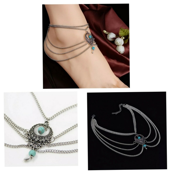 BOHEMIAN SILVER & TURQUOISE ANKLET - Picture 4 of 4